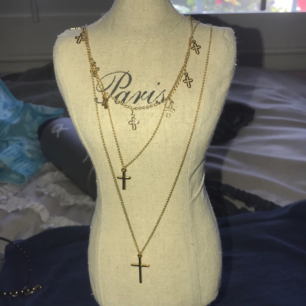 layered gold cross necklace